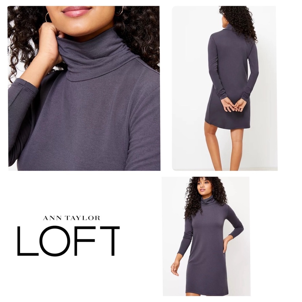 🆕 NWT LOFT Turtleneck Dress in Gravel Grey, Small Tall
